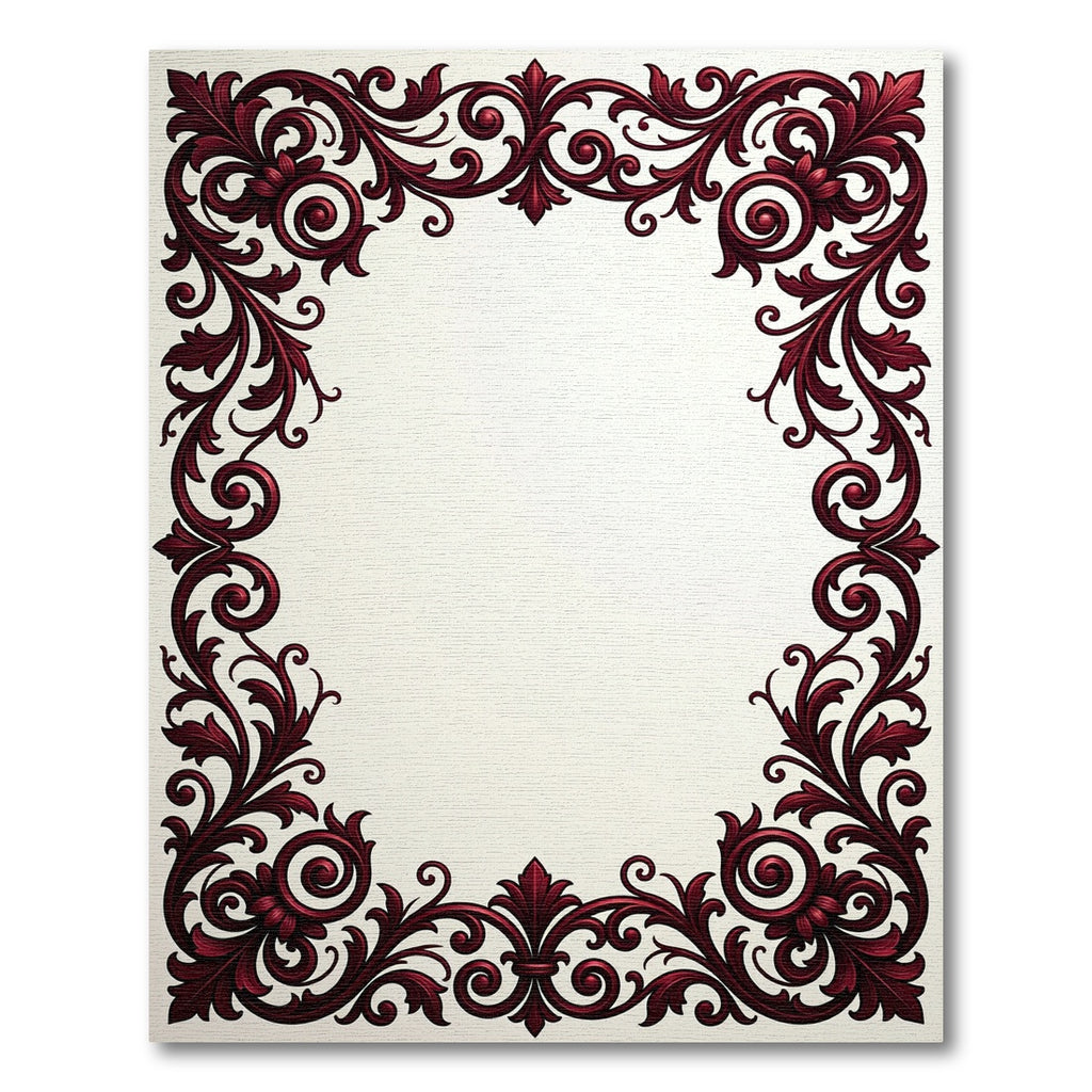 Deep Red Royal Scrollwork Frame Rug