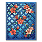 Coral Blossom Lattice Blue Rug