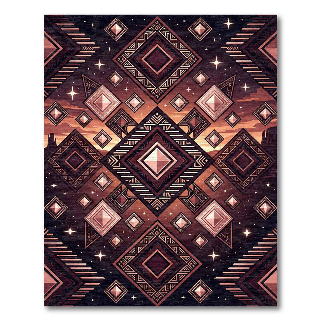 Geometric Crimson Earth Diamond Pattern Rug