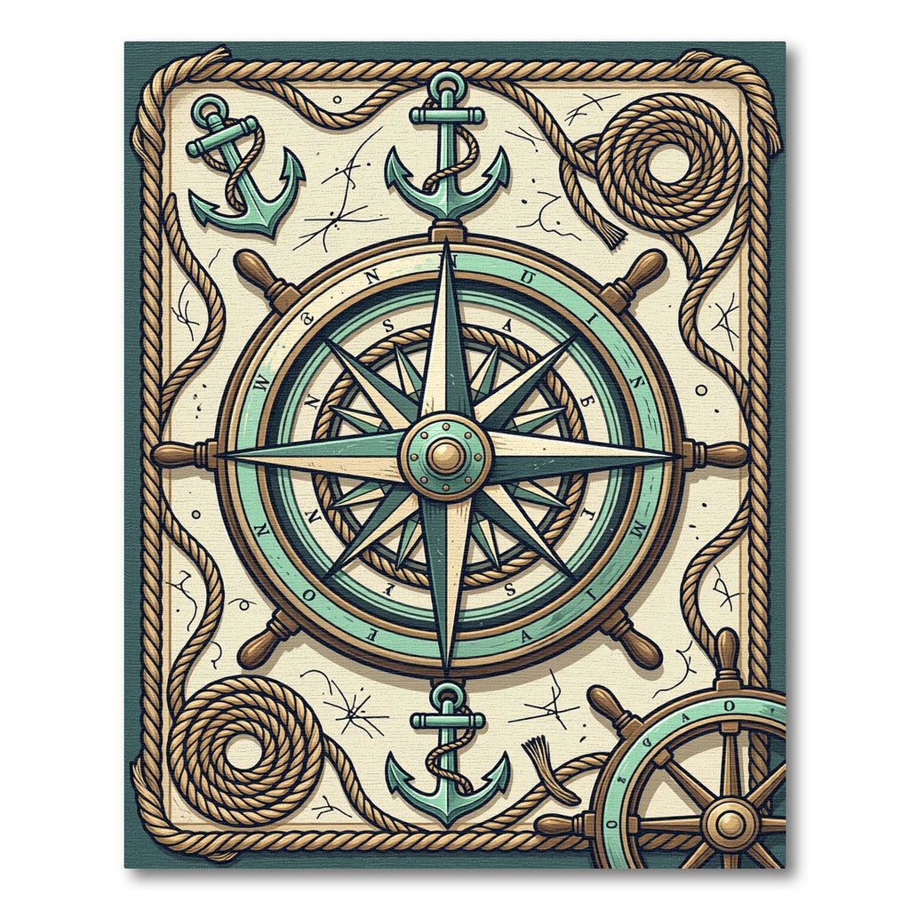 Nautical Compass Anchor Marine Rope Art Rug