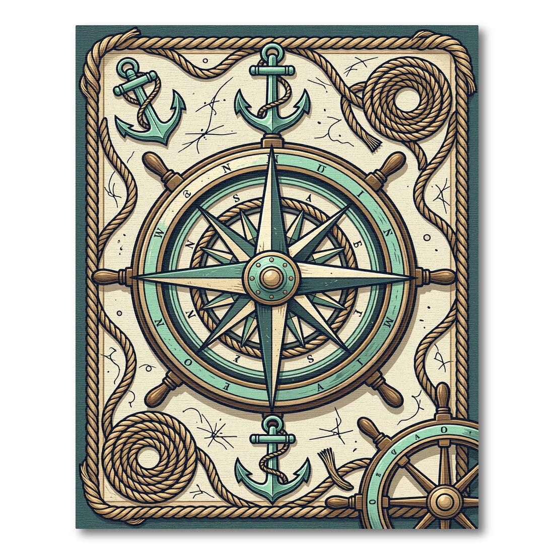 Nautical Compass Anchor Marine Rope Art Rug