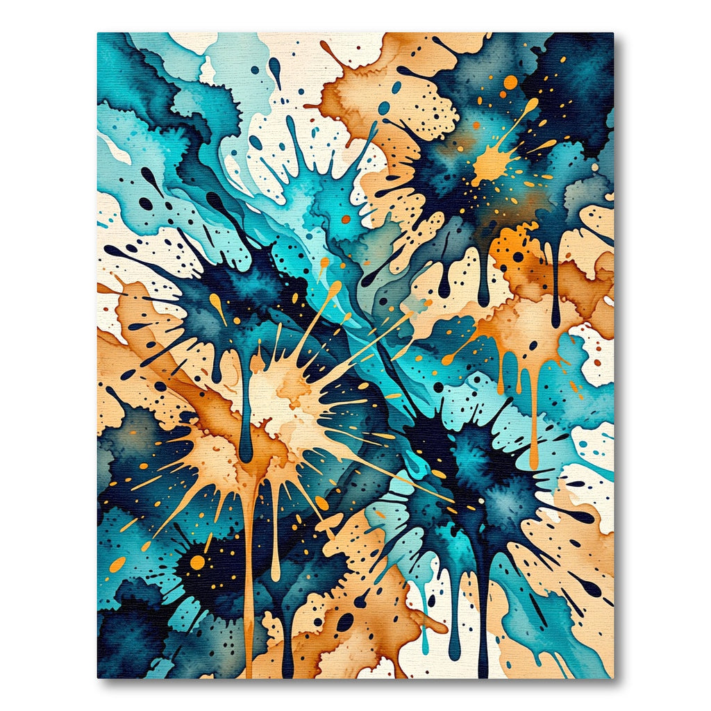 Vibrant Turquoise and Gold Ink Splash Rug