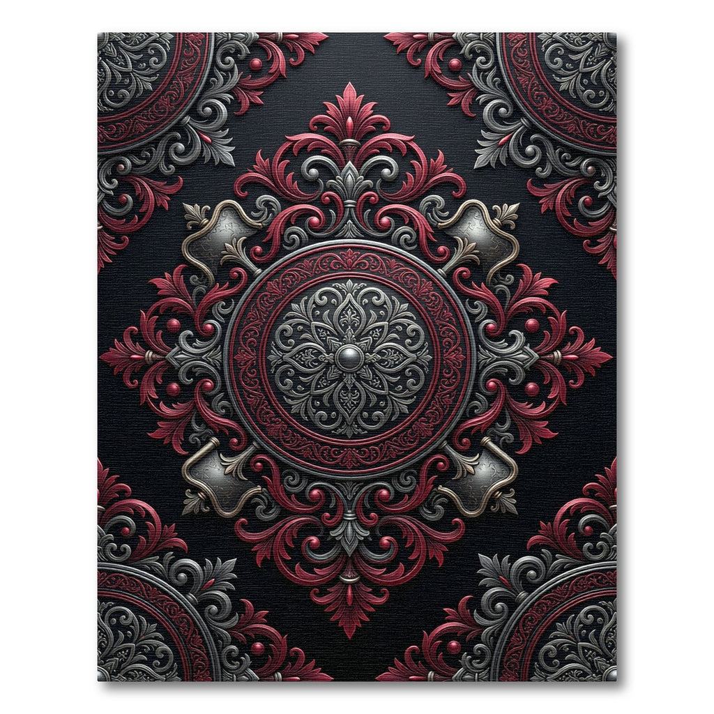 Elegant Crimson Black Baroque Medallion Rug