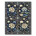 Navy Blue Peony and Lotus Garden Rug