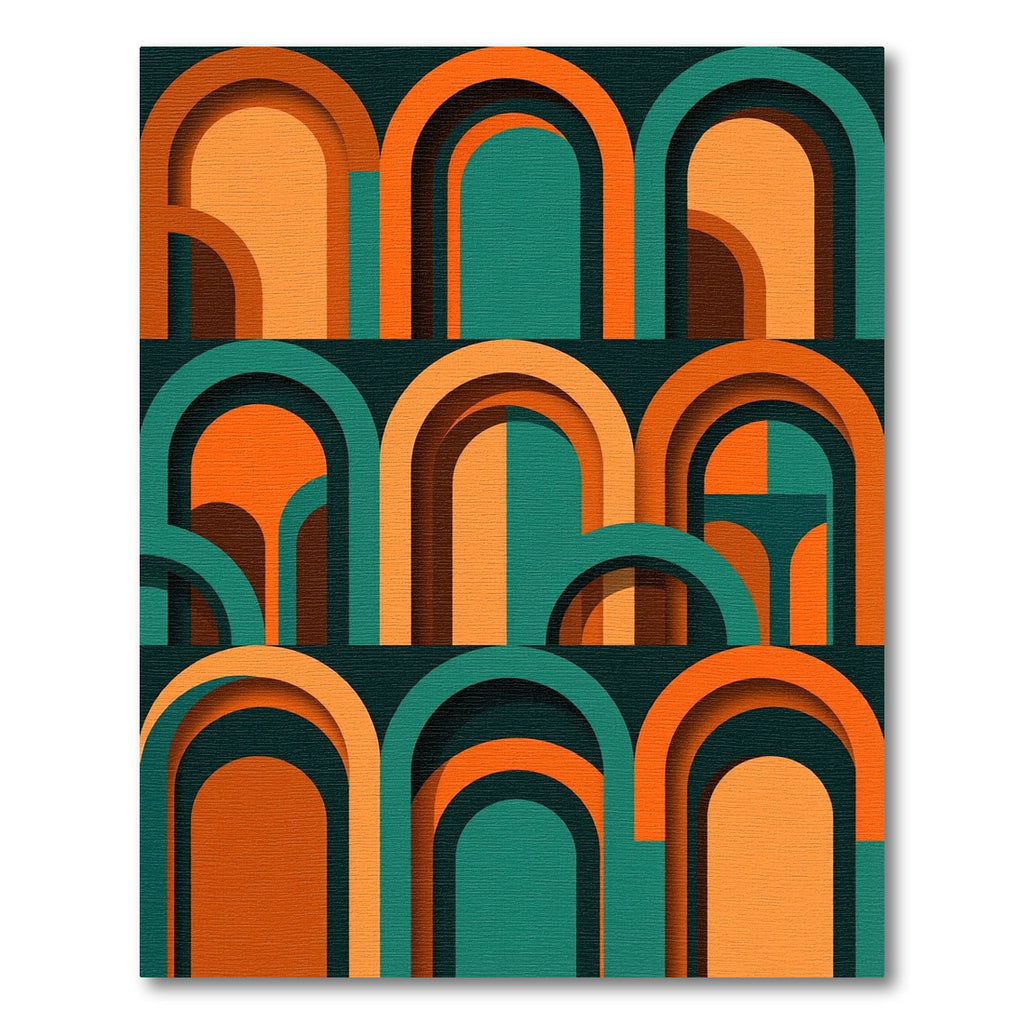 Mid Century Modern Orange Teal Arch Rug