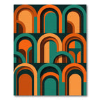 Mid Century Modern Orange Teal Arch Rug