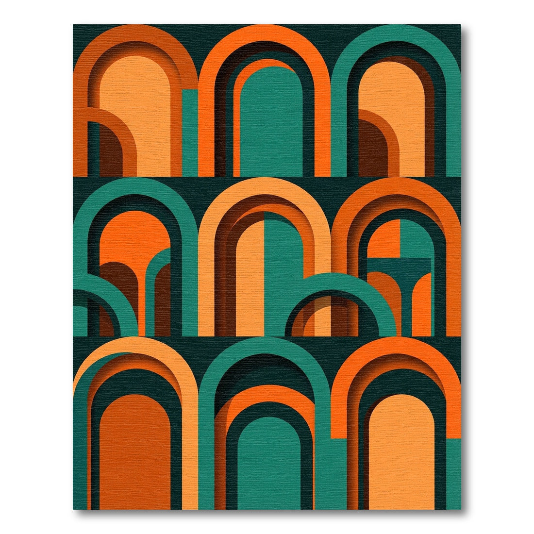 Mid Century Modern Orange Teal Arch Rug