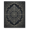 Ornate Charcoal Silver Floral Medallion Rug
