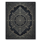 Ornate Charcoal Silver Floral Medallion Rug