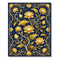 Golden Lotus Floral Navy Scrollwork Rug