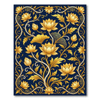 Golden Lotus Floral Navy Scrollwork Rug