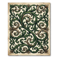 Ornate Green Gold Leaf Scrollwork Rug