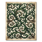 Ornate Green Gold Leaf Scrollwork Rug