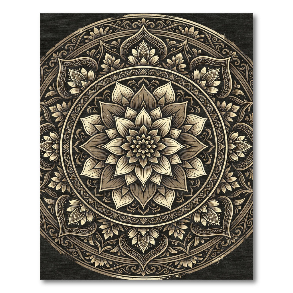 Elegant Gold Monochrome Lotus Medallion Rug