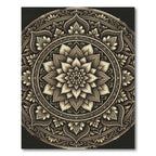 Elegant Gold Monochrome Lotus Medallion Rug