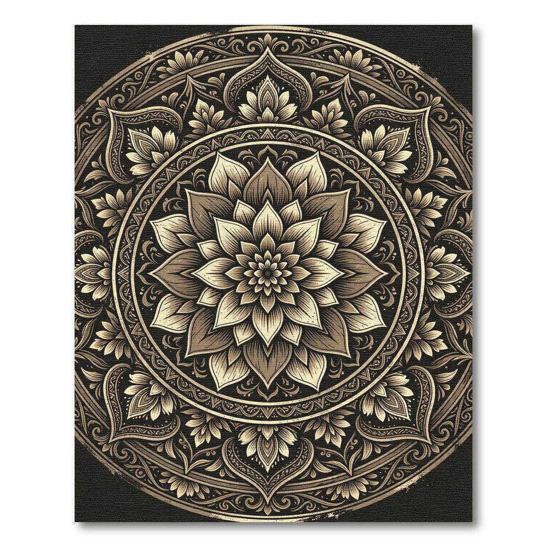 Elegant Gold Monochrome Lotus Medallion Rug