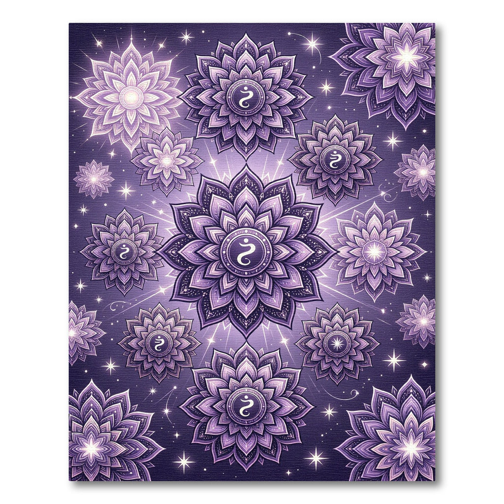 Celestial Violet Mandala with Radiant Orbs Rug