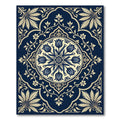Navy Blue Cream Tulip Floral Medallion Rug