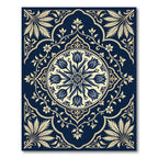 Navy Blue Cream Tulip Floral Medallion Rug