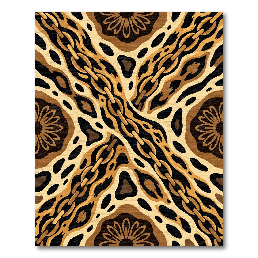 Golden Leopard Chain Link Mandala Rug