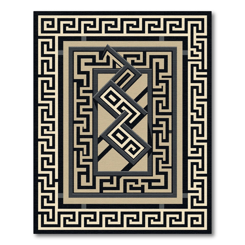 Black and Beige Geometric Greek Key Rug