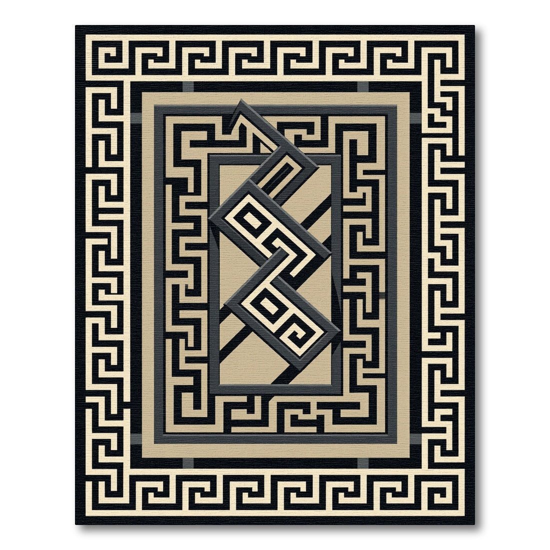 Black and Beige Geometric Greek Key Rug