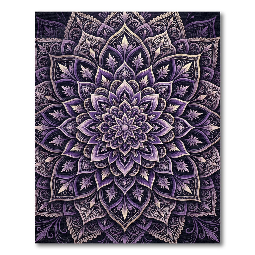 Intricate Violet Floral Mandala Rug