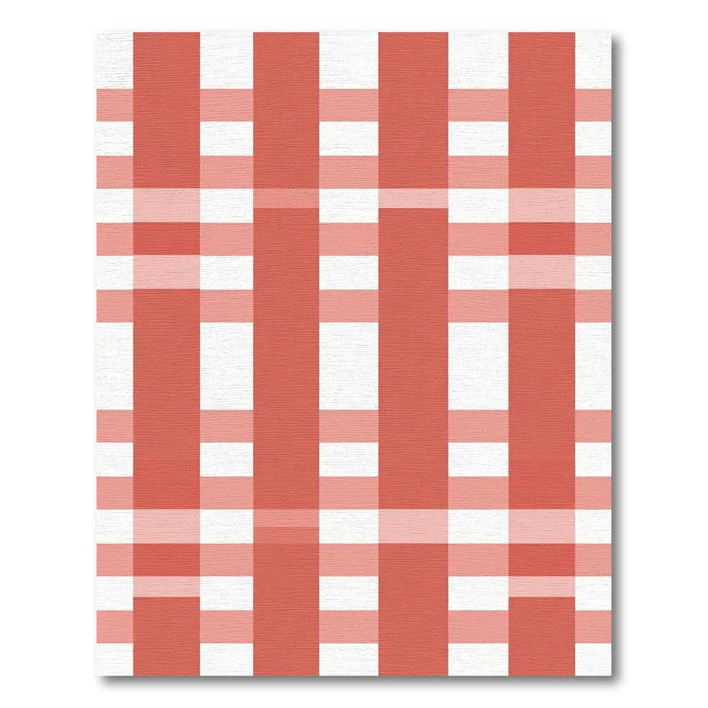 Coral White Gingham Plaid Rug