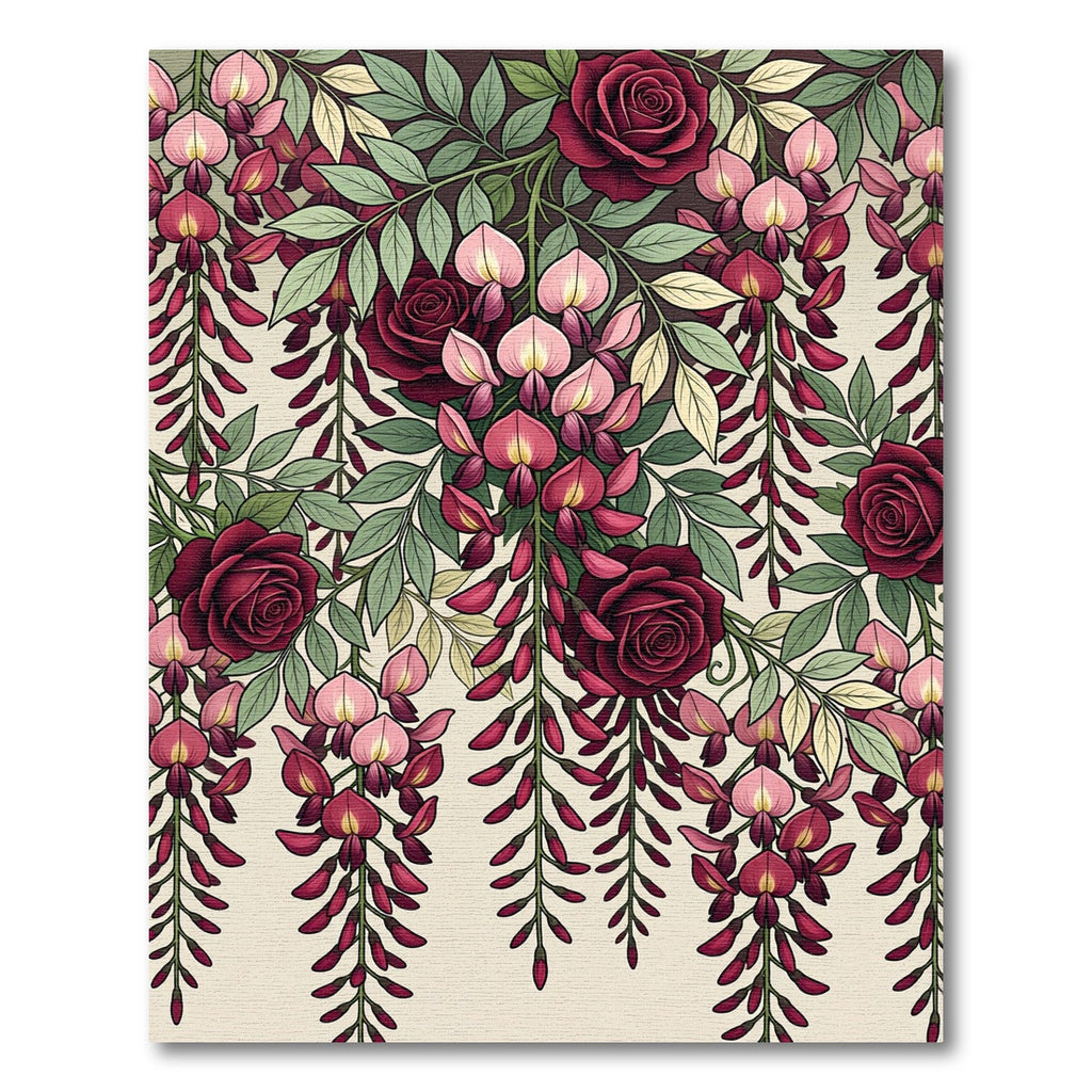 Romantic Crimson Rose Wisteria Cascade Rug