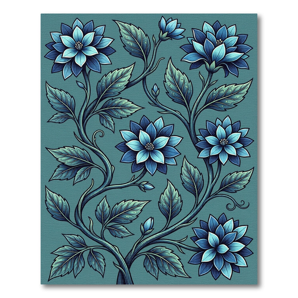 Elegant Deep Blue Botanical Floral Rug