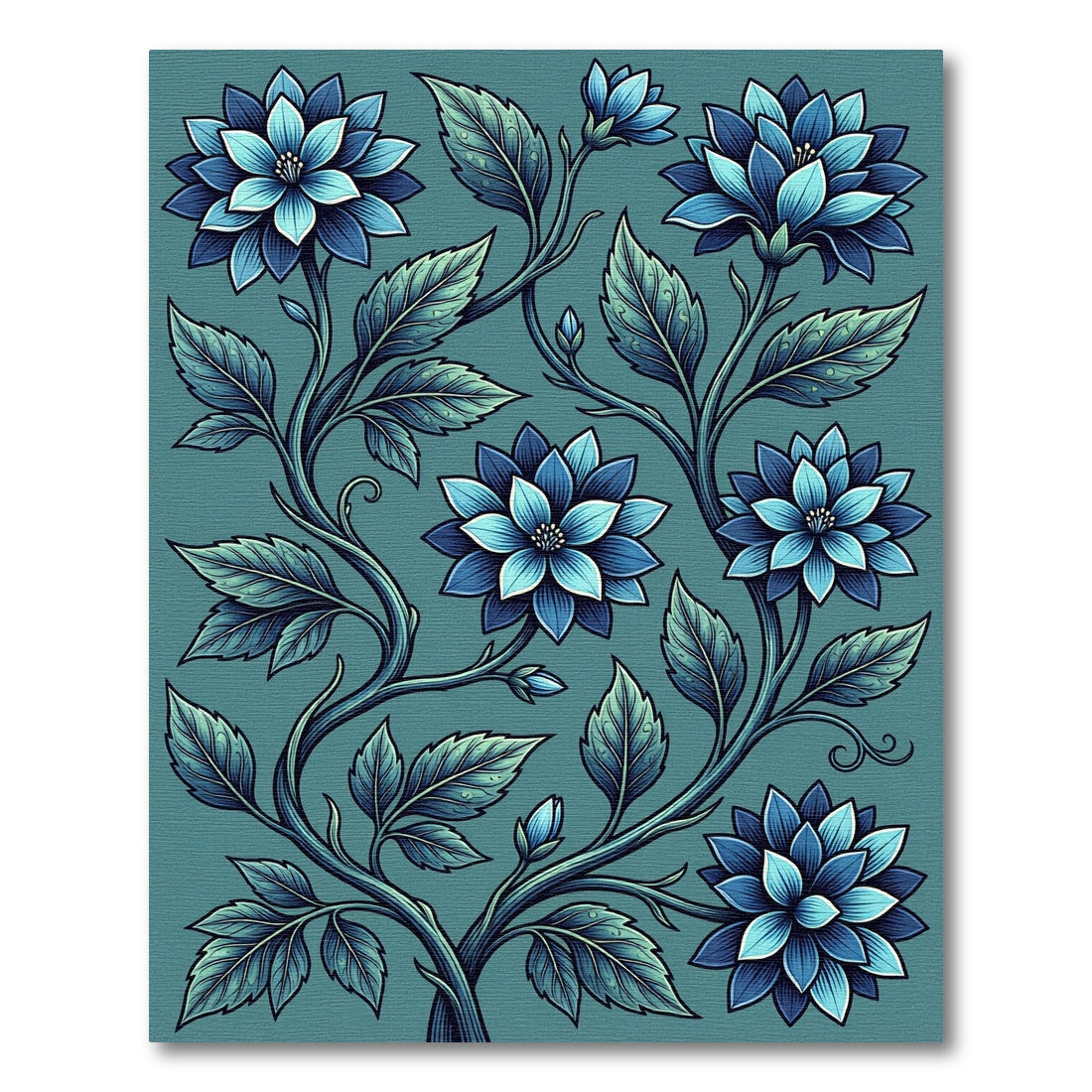 Elegant Deep Blue Botanical Floral Rug