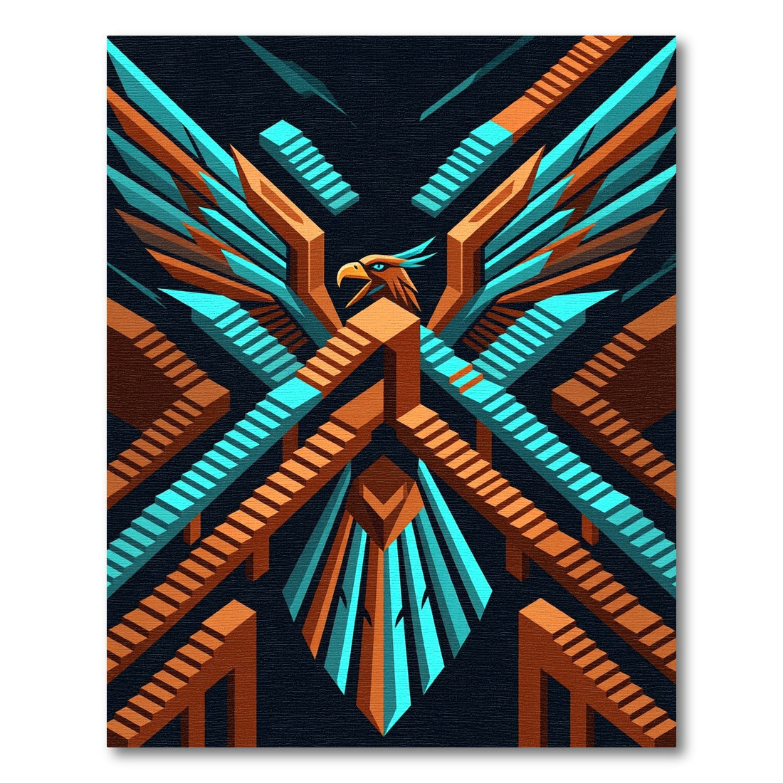 Geometric Phoenix Isometric Staircase Art Rug