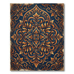 Elegant Amber Floral Medallion Navy Ornate Rug