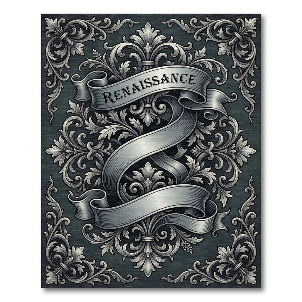 Ornate Renaissance Scrollwork Charcoal Rug