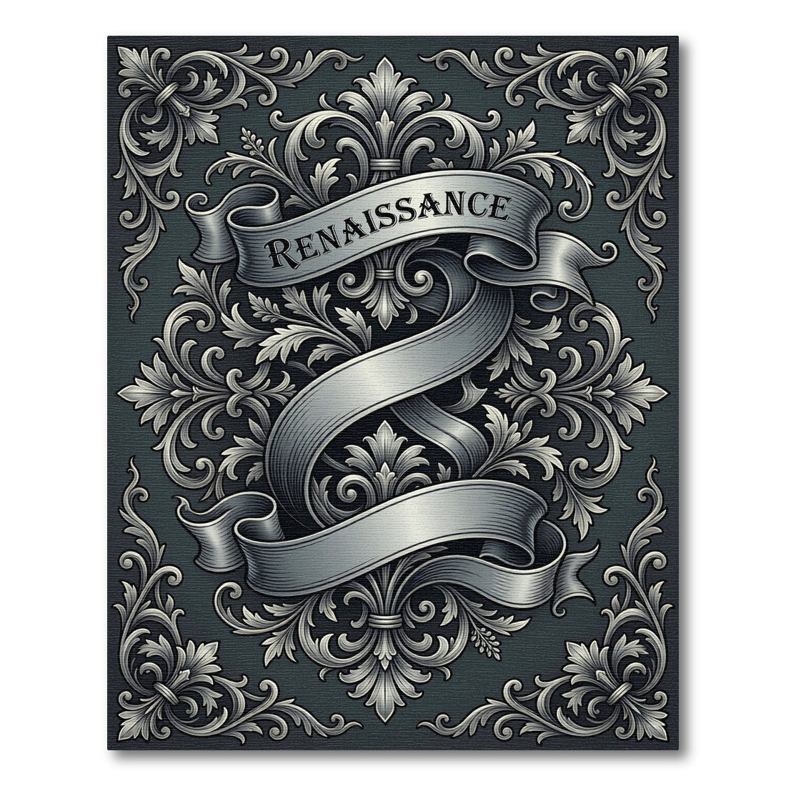 Ornate Renaissance Scrollwork Charcoal Rug