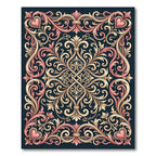 Ornate Gold Pink Scroll Heart Garland Rug
