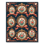 Ornate Floral Oval Cameo Ribbon Tapestry Rug