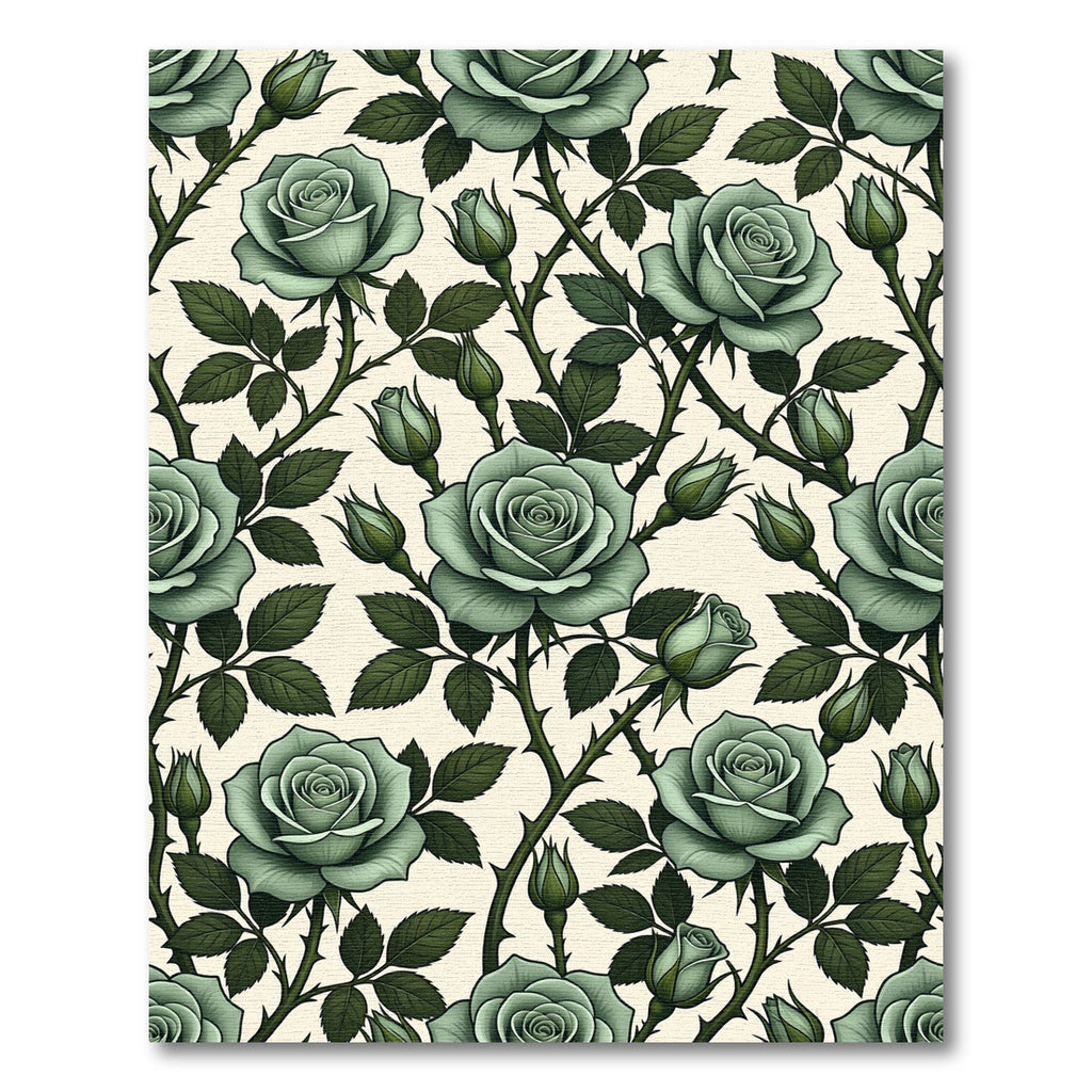 Elegant Sage Green Goth Rose Garden Rug
