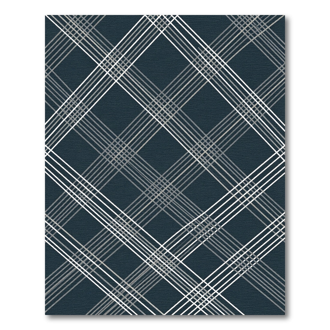 Navy Blue Diagonal Plaid Grid Rug