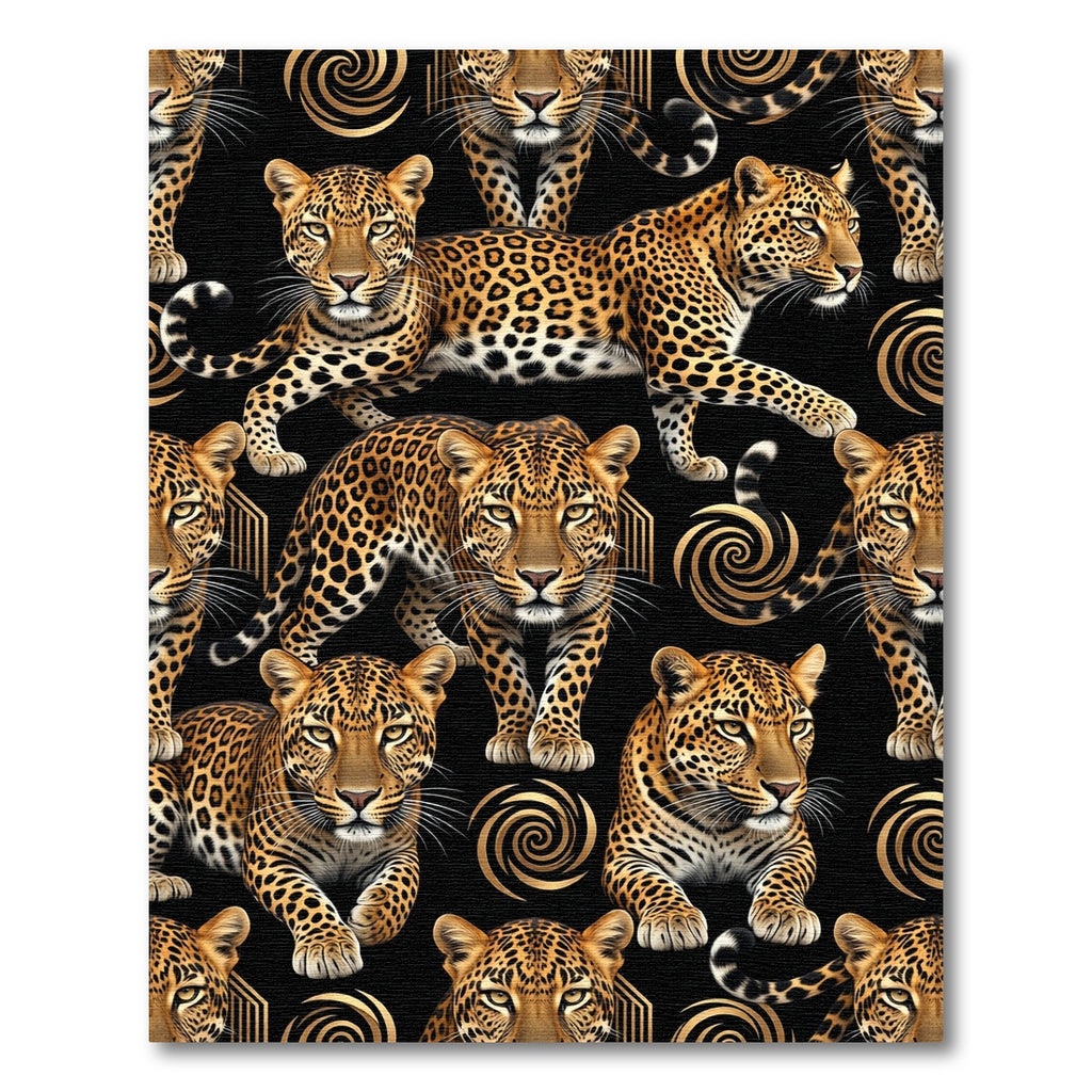 Black Gold Leopard Swirl Contemporary Rug