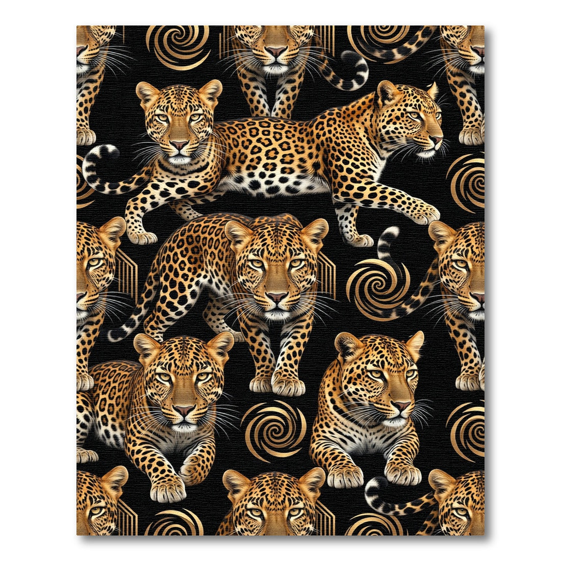 Black Gold Leopard Swirl Contemporary Rug