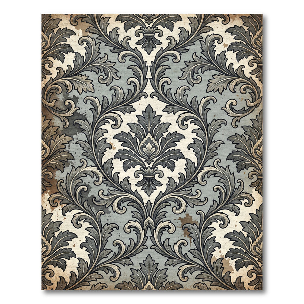 Elegant Damask Scroll Slate Gray Rug