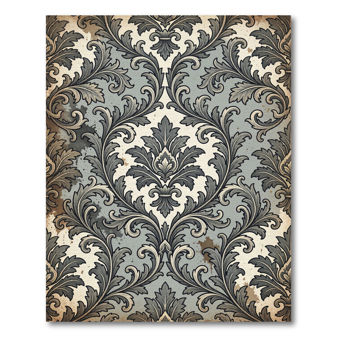 Elegant Damask Scroll Slate Gray Rug