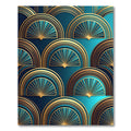Art Deco Teal and Golden Fan Rug