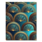 Art Deco Teal and Golden Fan Rug