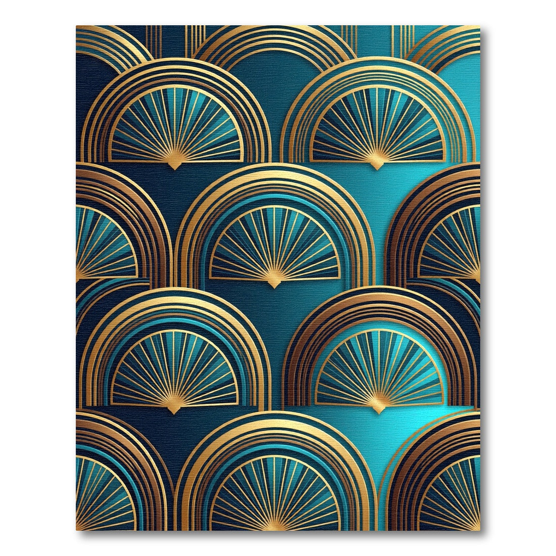 Art Deco Teal and Golden Fan Rug