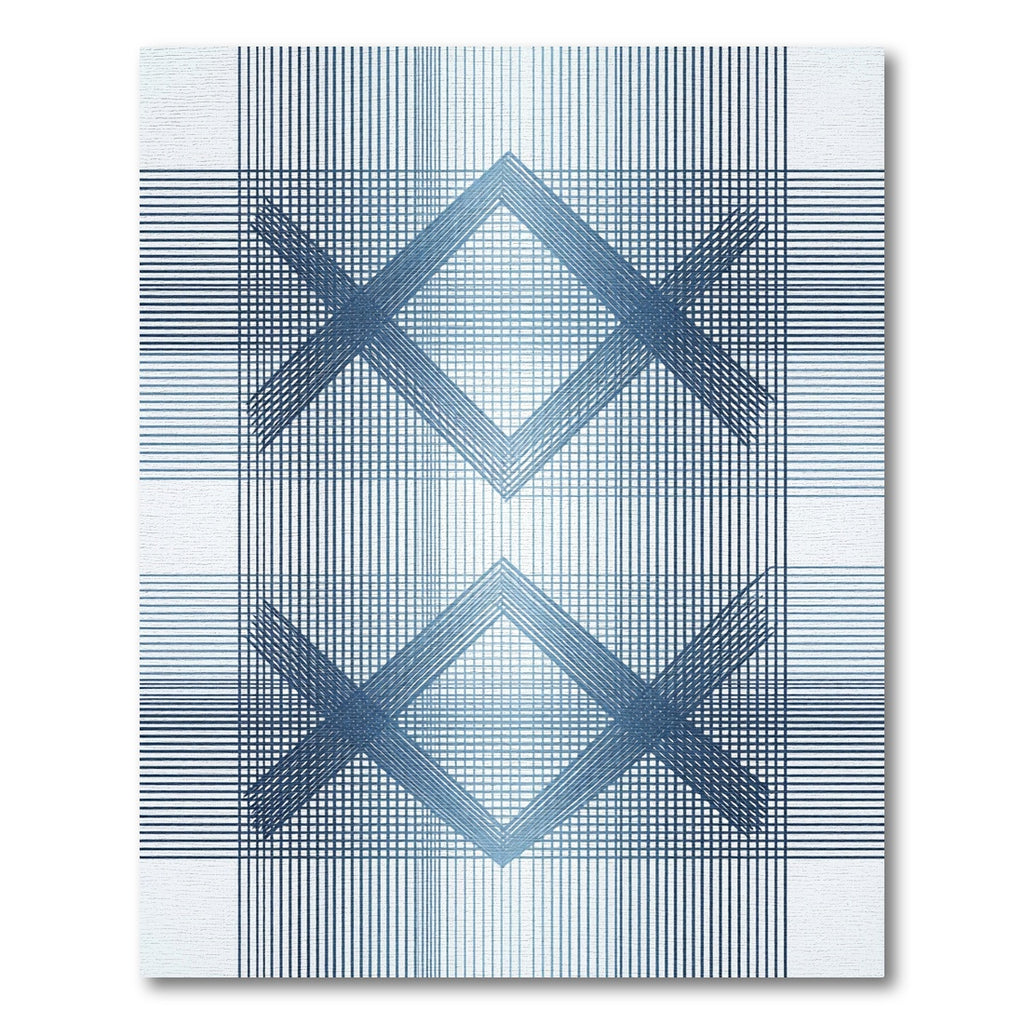 Modern Navy Blue Linear Geometric Diamond Rug