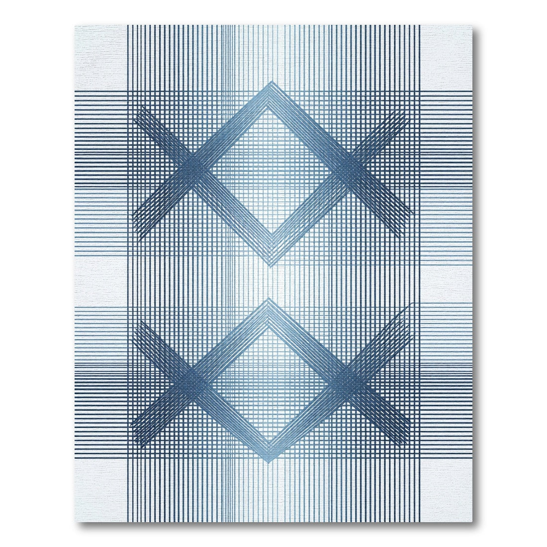 Modern Navy Blue Linear Geometric Diamond Rug