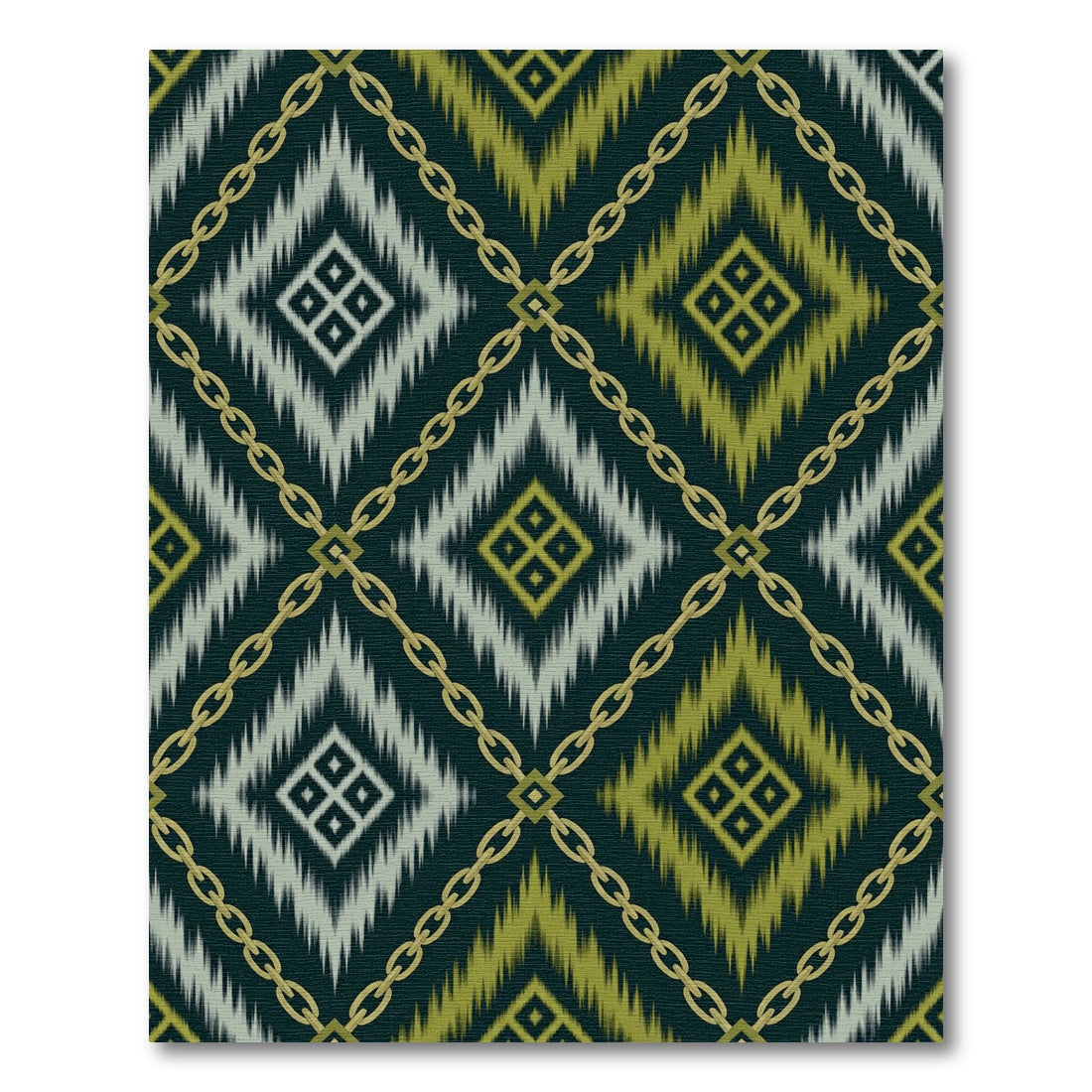 Deep Green Gold Chain Diamond Rug