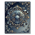 Ornate Blue Gold Seashell Baroque Medallion Rug